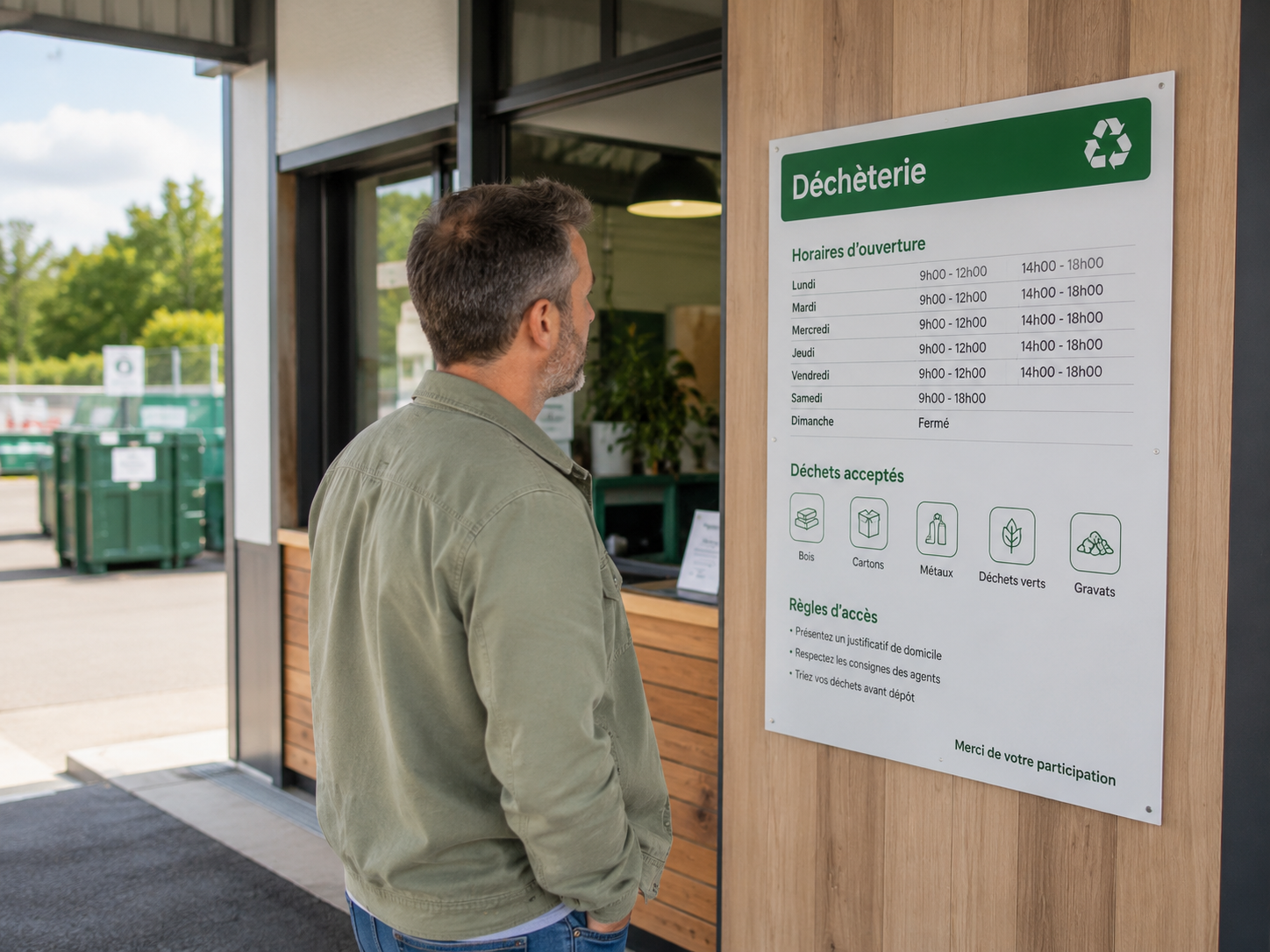 Camion déposant des déchets triés par zone au centre